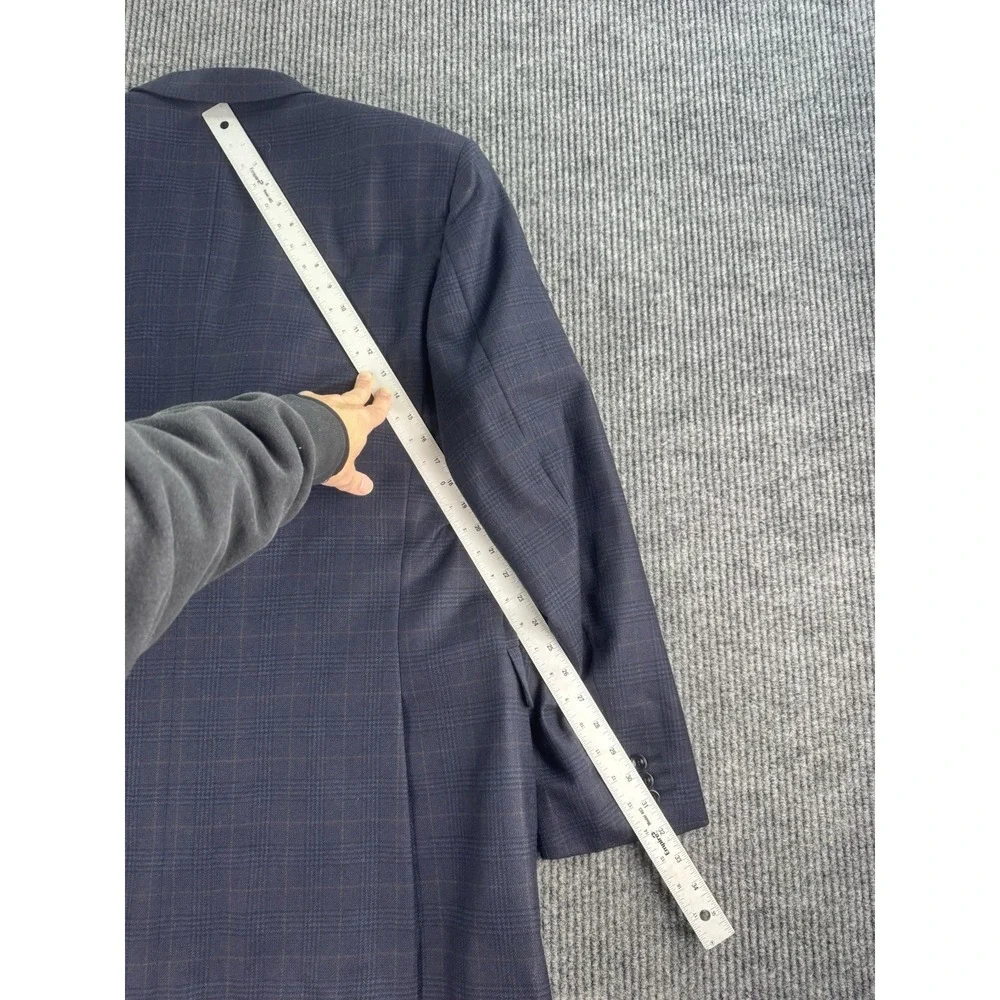 Canali Sport Coat 44 L Blue Wool Windowpane Check Designer Luxury Flannel Italy
